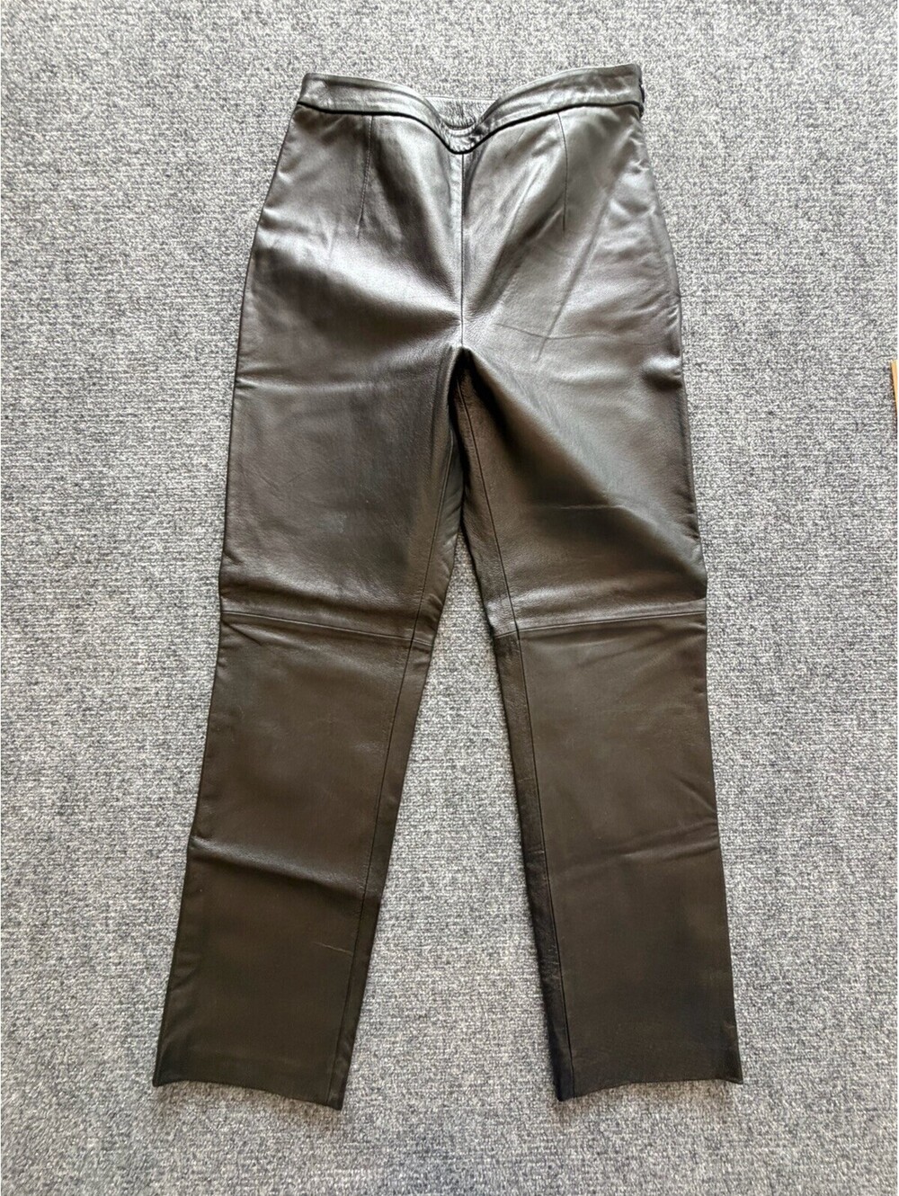 Clio Women's Leather Pants Sz 8 Black Straight Leg Side Zip, Biker Wealth Goth